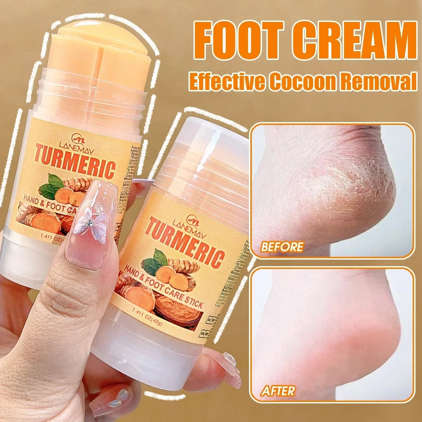 Crème Hydratante en Profondeur pour les Pieds Secs et Craquelés, Talon, Doux, Adoucissant la Peau, Fruité, Soins des Mains et des Pieds, Outils en Bâton, 40g