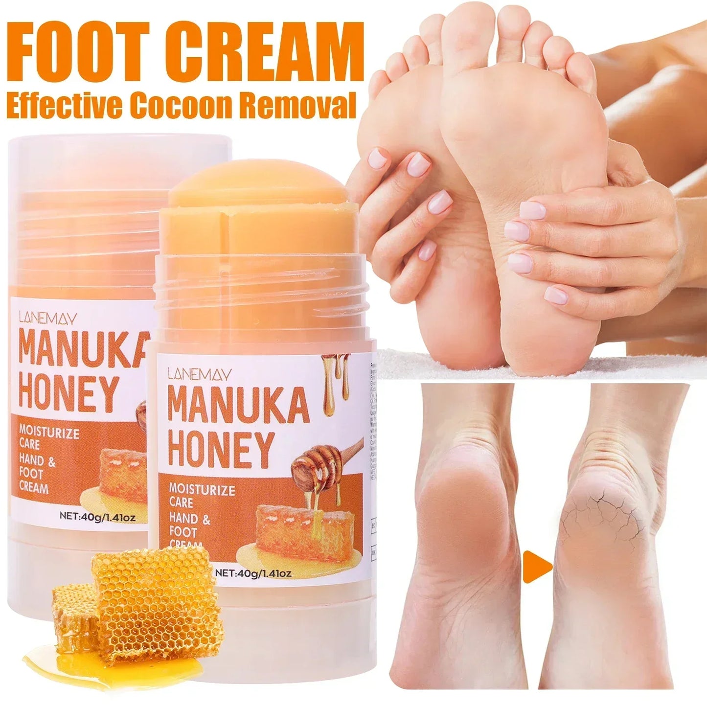 Crème Hydratante en Profondeur pour les Pieds Secs et Craquelés, Talon, Doux, Adoucissant la Peau, Fruité, Soins des Mains et des Pieds, Outils en Bâton, 40g