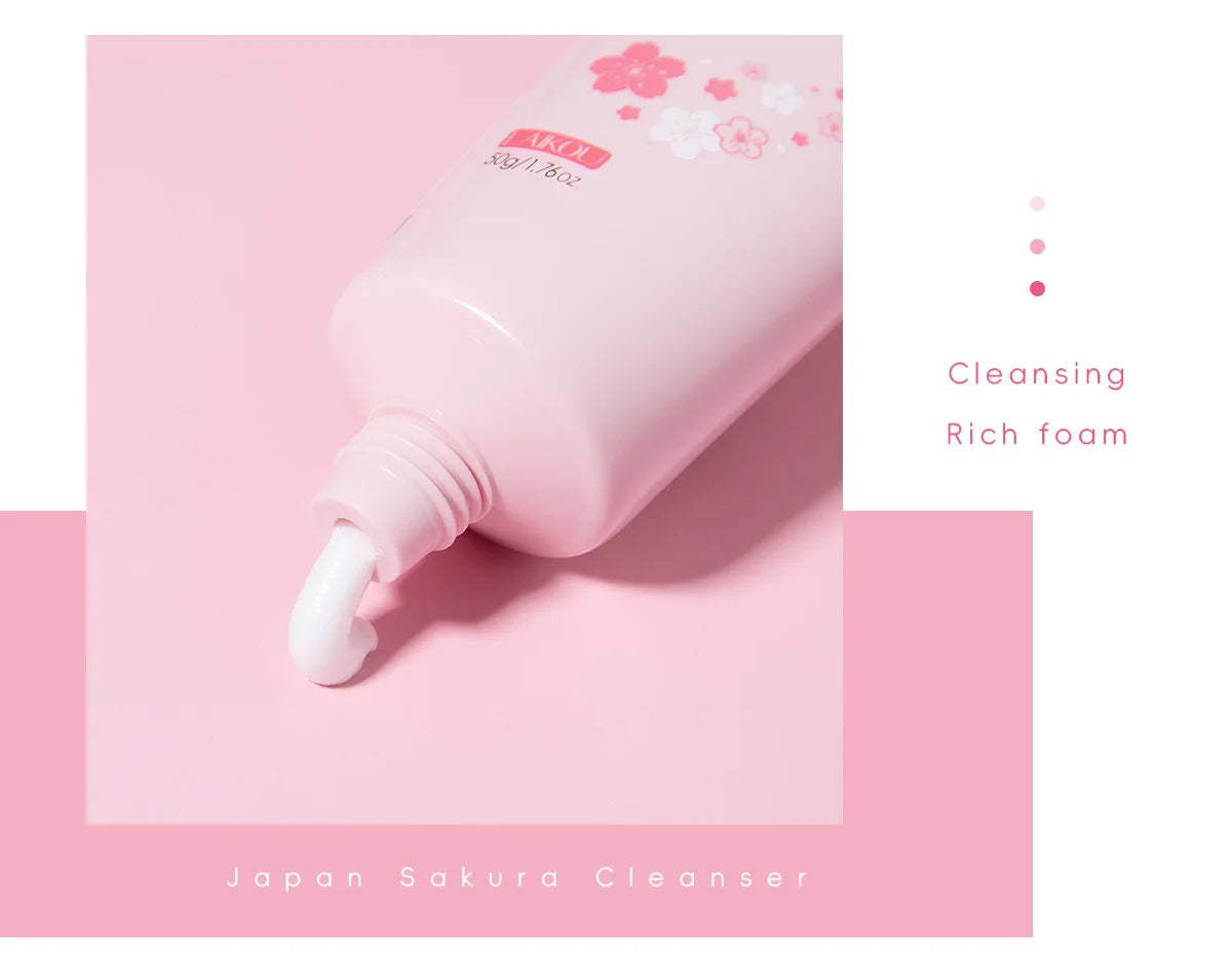 LAIKOU japon Sakura nettoyant doux nettoyage en profondeur contrôle de l'huile hydratant rétrécit les Pores visage soins de la peau nettoyant pour la peau 50g